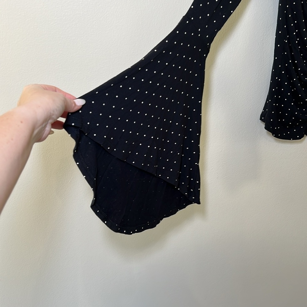 We The Free What a Babe Navy and White polka dot Bell Sleeve Blouse - Picture 6 of 9